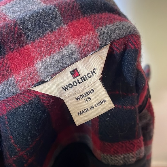 WOOLRICH Vintage Wool Plaid Check Double Breasted Coat Jacket Peacoat Red Black - Picture 10 of 14